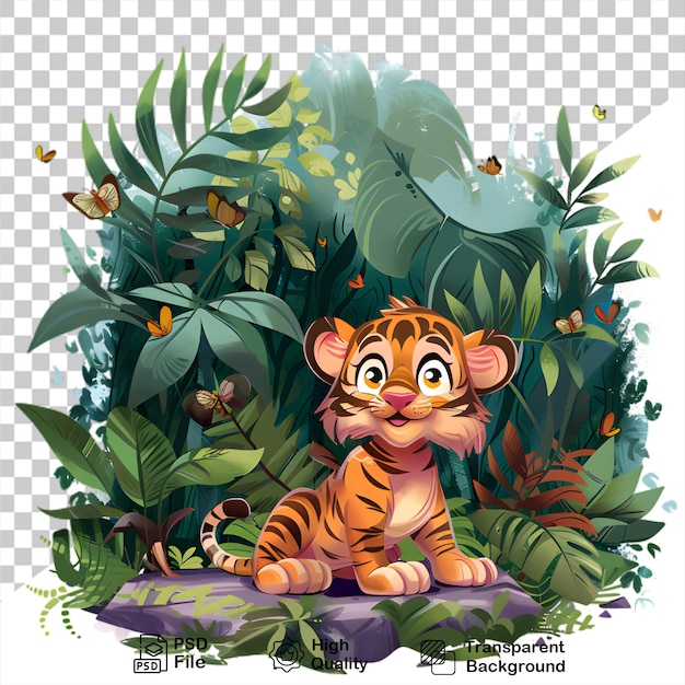 PSD cartoon tiger character illustration design on transparent background