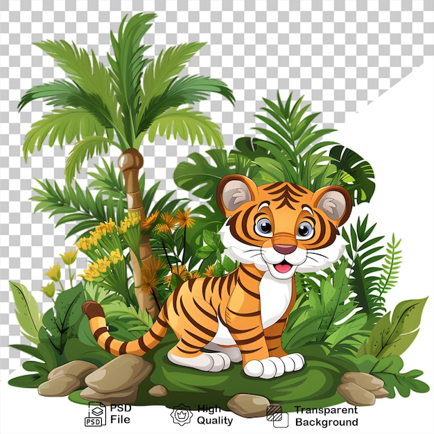 PSD cartoon tiger character illustration design on transparent background