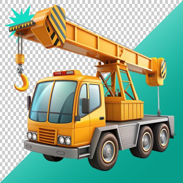 PSD cartoon truck crane isolated on transparent background