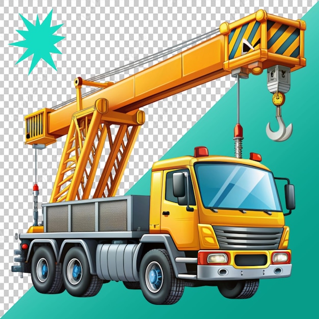 PSD cartoon truck crane isolated on transparent background