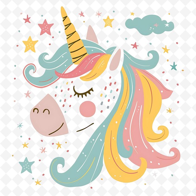 PSD a cartoon unicorn with the words unicorn on it