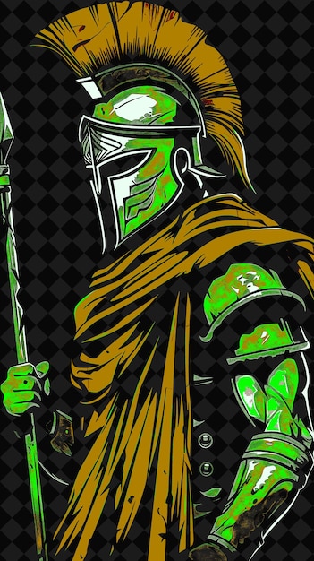 PSD a cartoon of a warrior with a green background