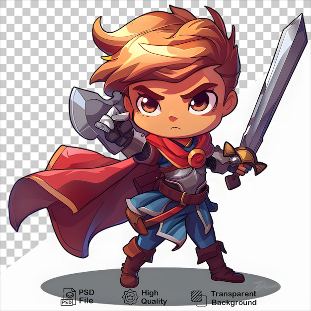 Cartoon Warrior with Sword on Transparent Background