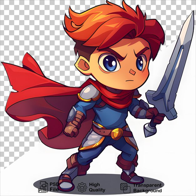 Cartoon Warrior with Sword on Transparent Background