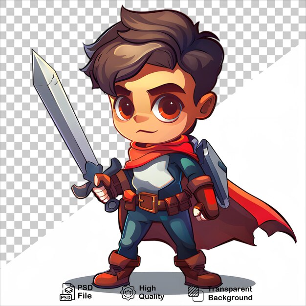 Cartoon Warrior with Sword on Transparent Background