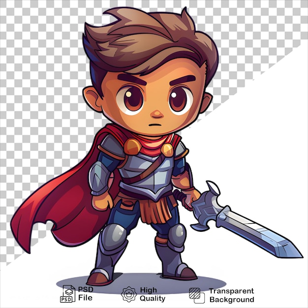 PSD cartoon warrior with sword on transparent background