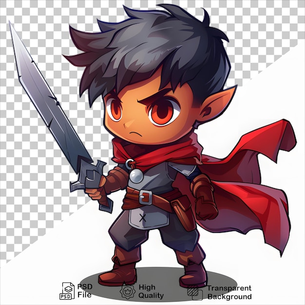 PSD cartoon warrior with sword on transparent background