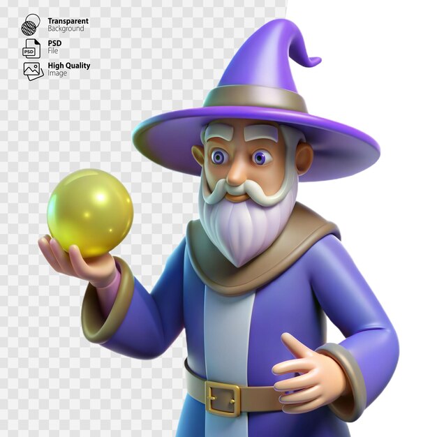 Cartoon Wizard Holding a Golden Sphere