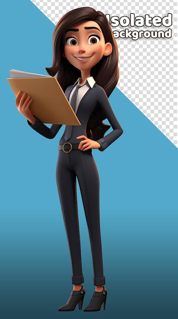 Cartoon woman holding a book and looking at the camera