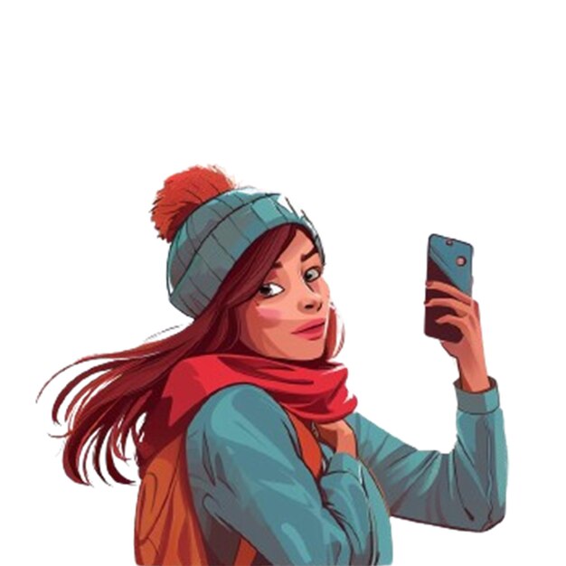 PSD cartoon woman is taking a picture with a cell phone