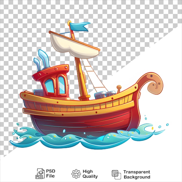 PSD cartoon wooden boat design with transparent background