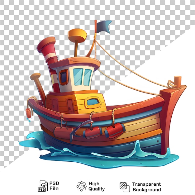 Cartoon Wooden Boat Design with Transparent Background