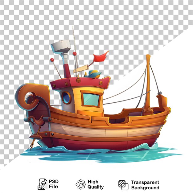 PSD cartoon wooden boat icon with no background