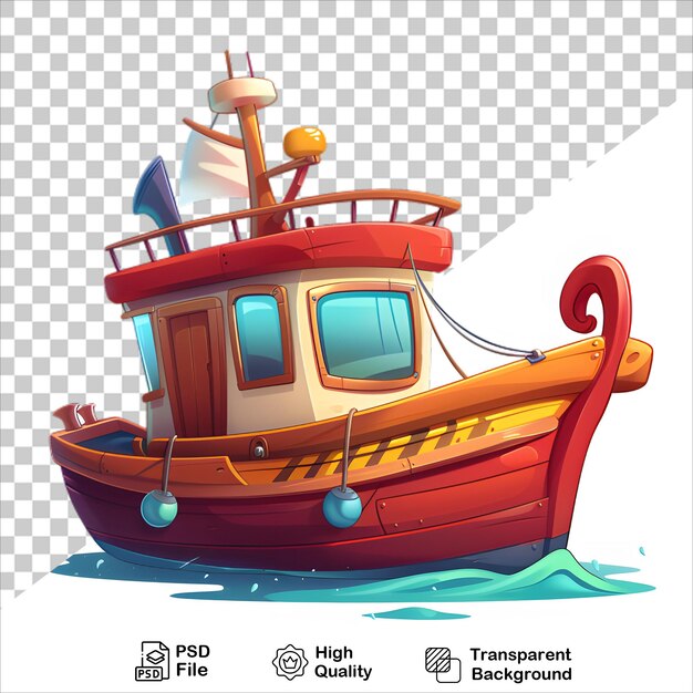 PSD cartoon wooden boat icon with no background