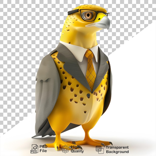 a cartoon of an yellow eagle with a business suit on transparent background