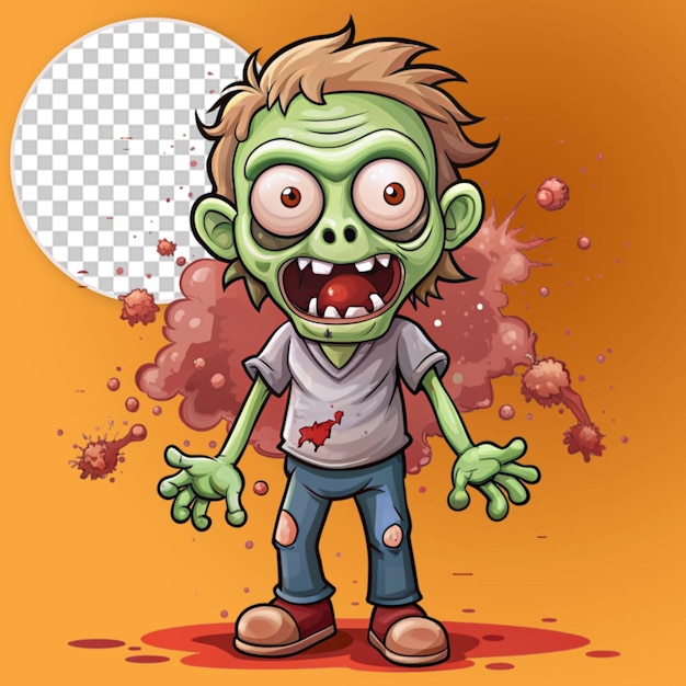 PSD cartoon zombie character with blood splatters