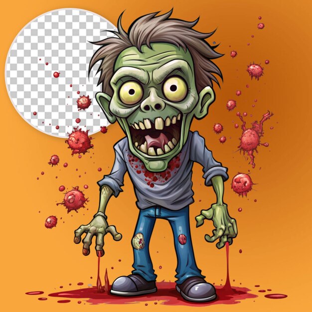 PSD cartoon zombie character with blood splatters