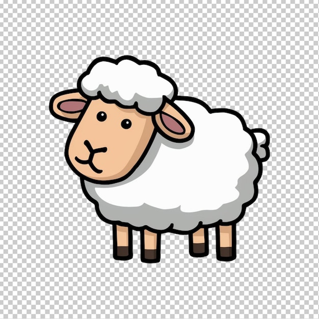 PSD cartoonstyle sticker of a white sheep isolated on transparent background