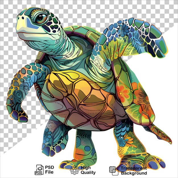 PSD cartoonstyle turtle drawing with friendly expression with transparent background