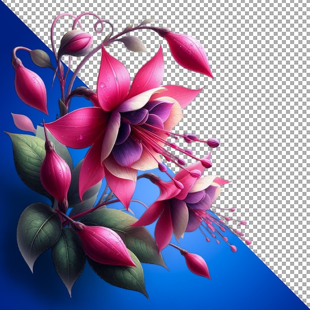 Cartoonstyle vector drawing of a fuchsia flower saved as a PNG image with a transparent background