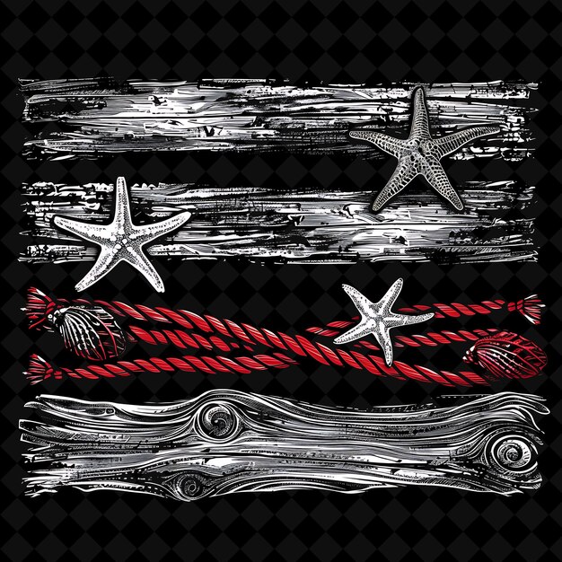 Carved Driftwood With Nautical Rope Borderlines Design Accen PNG Collage Art Collections