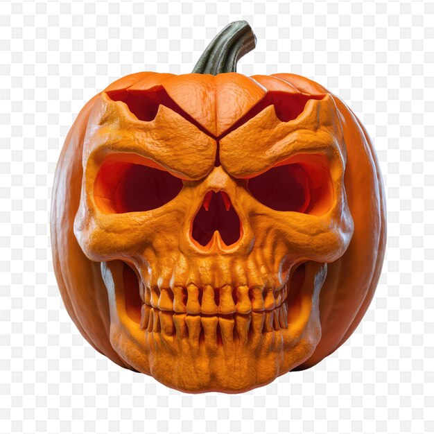 a carved pumpkin with a skull on it