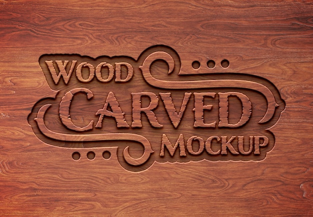 Carved Wood Text Effect Mockup