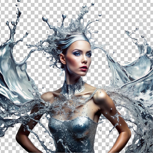 PSD cascading liquid metal engulfing a futuristic transparent background