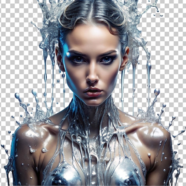 cascading liquid metal engulfing a futuristic Transparent background