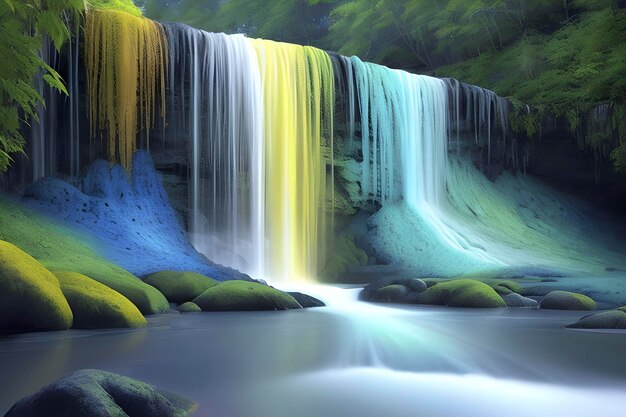 A cascading waterfall composed entirely of color