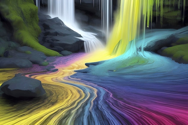 PSD a cascading waterfall composed entirely of color