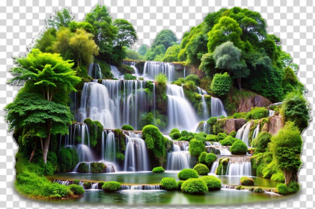 PSD cascading waterfalls in a lush green place png