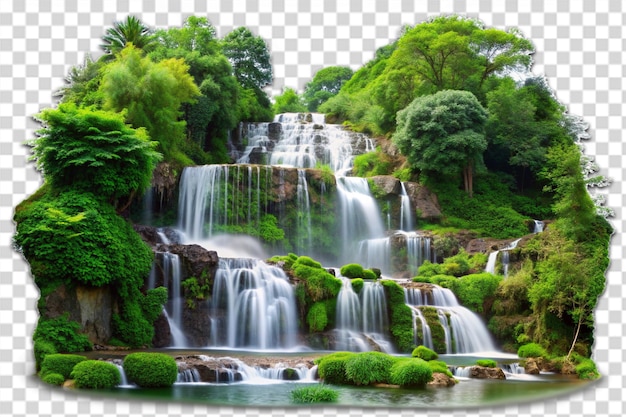 PSD cascading waterfalls in a lush green place png