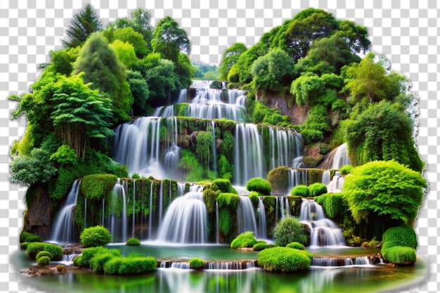 PSD cascading waterfalls in a lush green place png