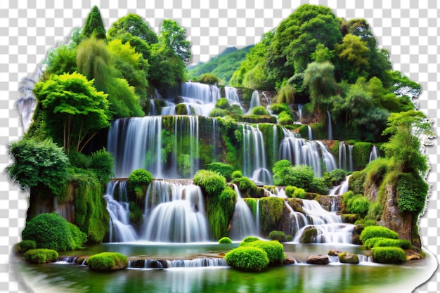 PSD cascading waterfalls in a lush green place png