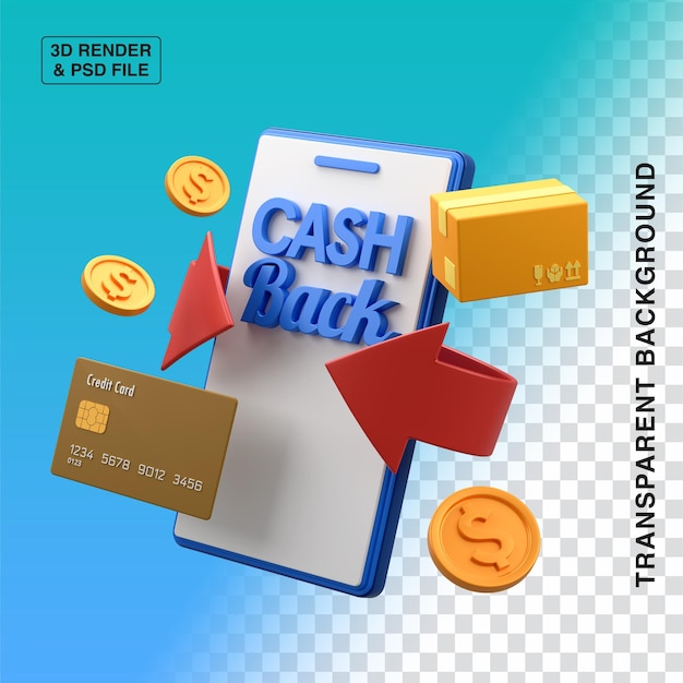 Cash Back in Mobile 3D Icon Illustration