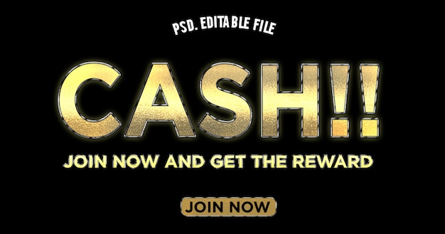 cash join tittle text effect in gold color