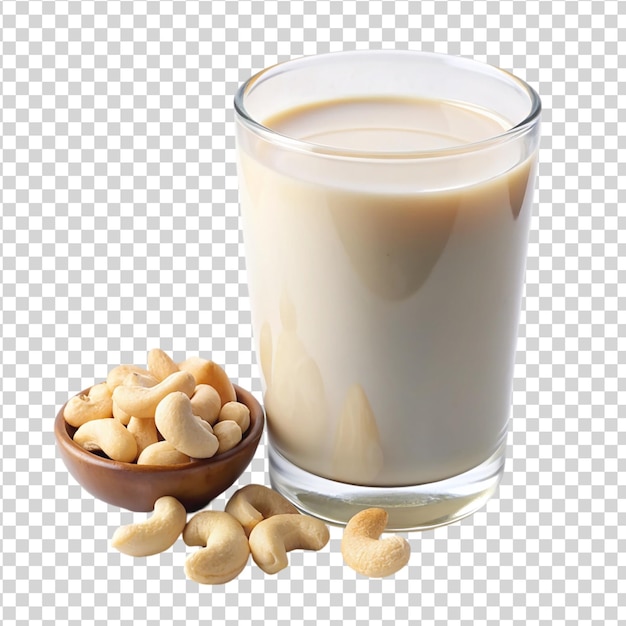 Cashew nut milk in glass Isolated on white background