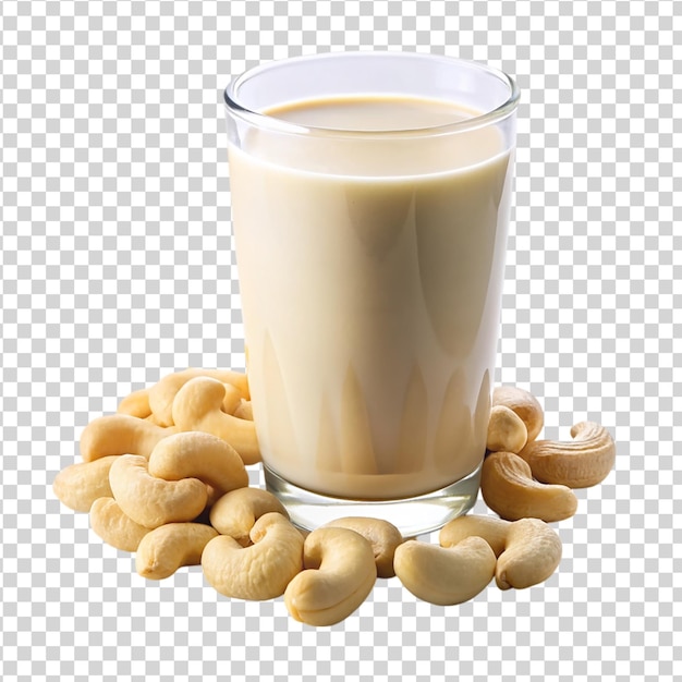 Cashew nut milk in glass Isolated on white background