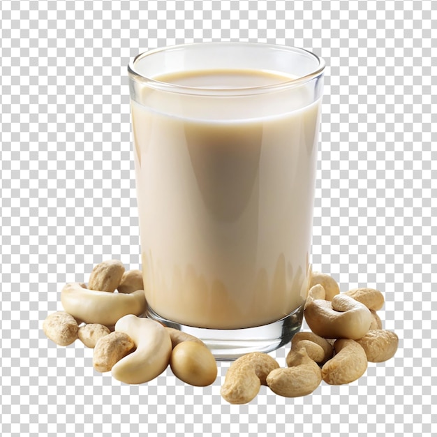 Cashew nut milk in glass Isolated on white background