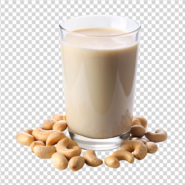 Cashew nut milk in glass Isolated on white background