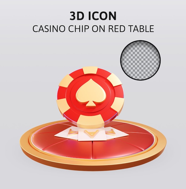 casino chip on red table 3d rendering illustration