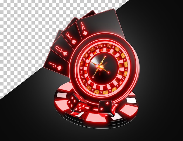 Casino chip with neon light and transparent background