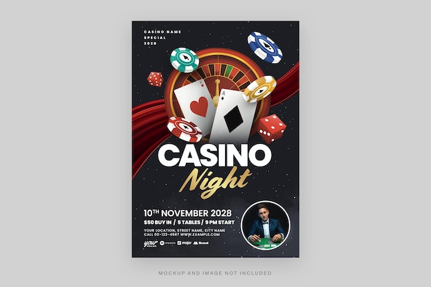 Casino Night Flyer Template in PSD for Casino Games and Poker night