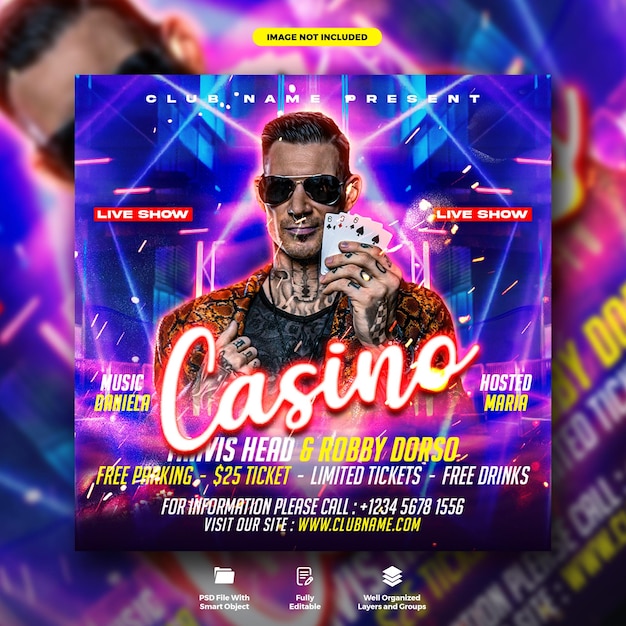 Casino social media banner and instagram post template