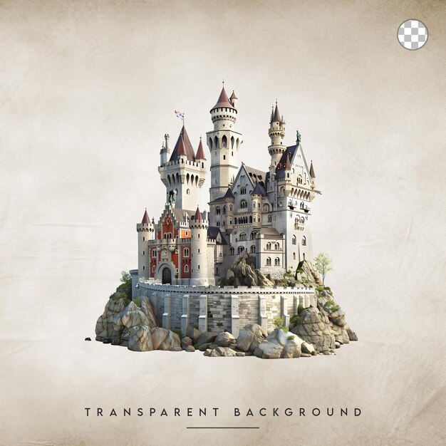 PSD castle on a cliff isolated on a transparent background