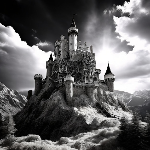 PSD castle house isolated on transparent background