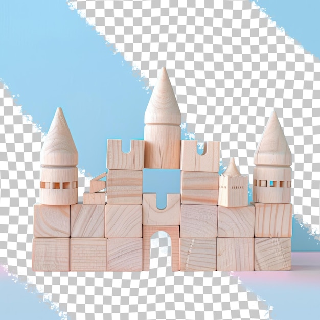 PSD a castle made of wood with a blue background and the word  the word  on the bottom