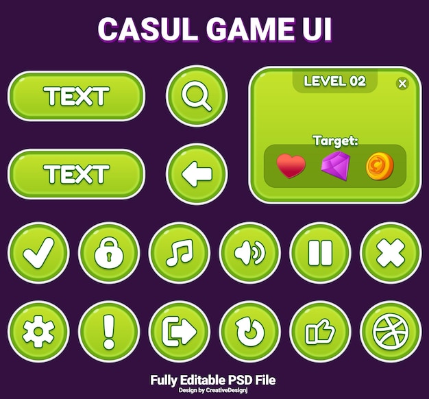 PSD casual game ui design button kit psd