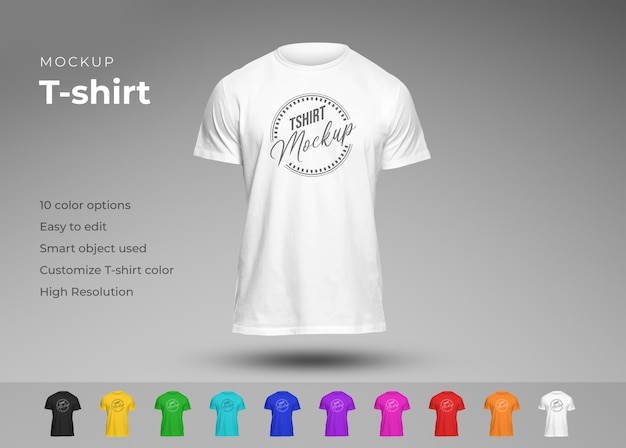 Casual t-shirt mockup in different colors